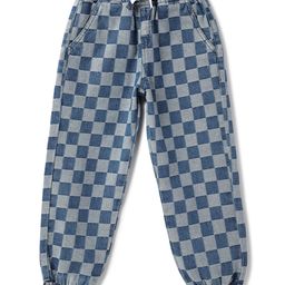 Tales & Stories Cotton Knit Chessboard Checked Joggers - Blue-picture-23