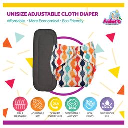 Adore Baby Unisize Adjustable Cloth Diaper With 5 Layered Charcoal Insert Abstract Print - Multicolor image 2