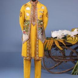 KALPRAAG Men Floral Embroidered Regular Sequinned Kurta with Trousers & With Dupatta-picture-32