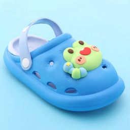 Oh! Pair Slip On  Clogs With Back Strap Closure & Frog & Teddy Applique - Blue image 3