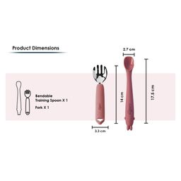 CUBKINS Set of Fork with Stainless Steel Head and Early Feeding Bendable Silicone Spoon for Children | No Sharp Edges | BPA Free, Food Grade, FDA Approved | Washable & Reusable (Raspberry) image 3