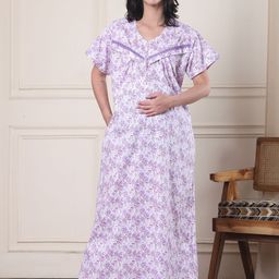 Secret Wish Women Printed Pure Cotton Maxi Nightdress-image-92