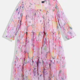 Allen Solly Junior Girls Floral Print Ruffled Net A-Line Dress-picture-29