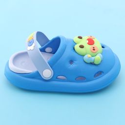 Oh! Pair Slip On  Clogs With Back Strap Closure & Frog & Teddy Applique - Blue image 4