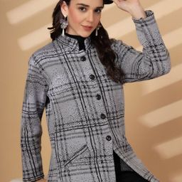 all about you Women Checked Woollen Longline Cardigan-76