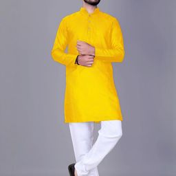 Men Solid, Colorblock, Self Design Straight Kurta (Yellow)-image-78
