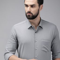 Van Heusen Men Grey Checked Slim Fit Formal Shirt-image-82