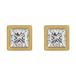 Emori 18k Yellow Gold & Diamond 0.5 CT Bezel Princess Solitaire Stud Earrings-picture-3