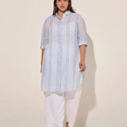 Gia by Westside Light Blue Striped Cotton Tunic-image-17