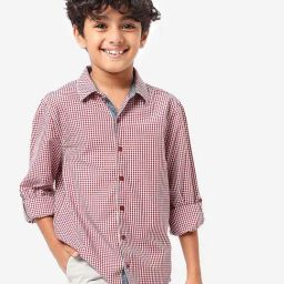Bonkids Boys Checked Spread Collar Casual Cotton Shirt-image-56
