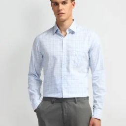 Arrow Light Blue Cotton Slim Fit Checks Shirt-picture-11