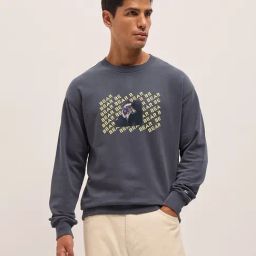 The Bear House Grey Cotton Relaxed Fit Self Sweatshirt-picture-35