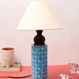 Unravel India Multicolor Ceramic Cylindrical Decorative Lamp with White Shade-12