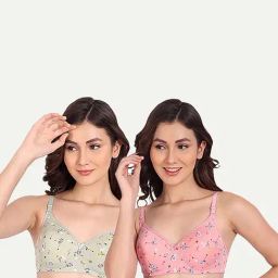 AROUSY Green & Pink Cotton Printed T-Shirt Bras - Pack Of 2-image-60