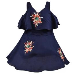 Wish Karo Girls Dark Blue Embroidered Frock-image-96