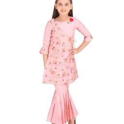 Cutecumber Kids Embroidery Pink Kurta with Pants-image-12