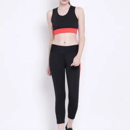 Clovia Black Slim Fit Sports Bra With Tights-image-15