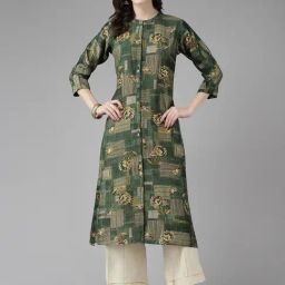 Aarika Green Cotton Floral Print Straight Kurta-image-77