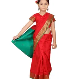 Aarika Kids Red Regular Fit Saaree & Blouse-image-86