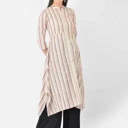 Span Off-White Cotton Striped A Line Kurta-image-19