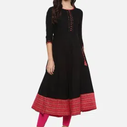 YASH GALLERY Black Printed A Line Kurta-image-70