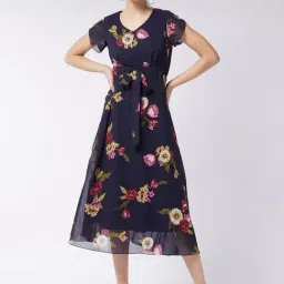 Miss Chase Navy Floral Print A-Line Dress-image-54