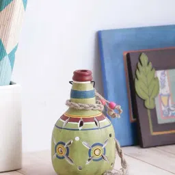 VarEesha Earthen Sparkle Green Terracotta Hanging Lantern Lamp Tea Light-39