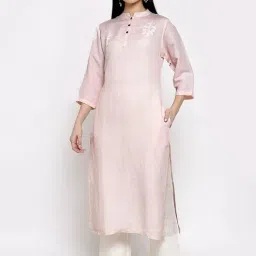 DART STUDIO Pink Linen Embroidered Straight Kurta-77