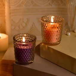 Tayhaa Purple & Peach Wax Candle with Jar-Set of 2-20