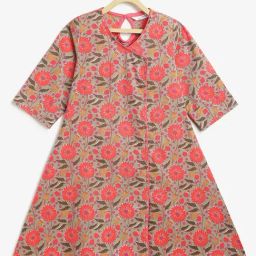 Campana Girls Sage Green Cotton Floral Kurta-image-98