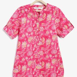 Campana Girls Magenta Cotton Floral Kurta-image-1