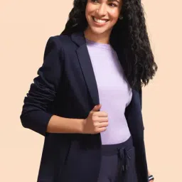Enamor Navy Slim Fit Blazer-image-91
