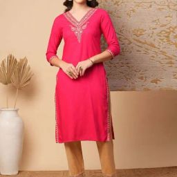 Fashor Pink Embroidered Straight Kurta-image-53