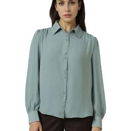 Van Heusen Green Solid Formal Shirt-image-51