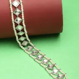 Karatcart Oxidized Silver Square Shape Pearl Beaded Kundan Hair Band for Women-image-4