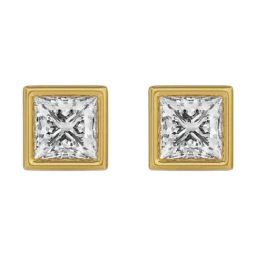 Emori 14k Yellow Gold & Diamond 1 CT Bezel Princess Solitaire Stud Earrings-image-46