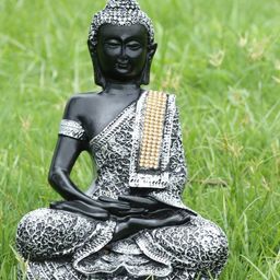 eCraftIndia Silver-Toned & Black Handcrafted Decorative Meditating Buddha-image-45