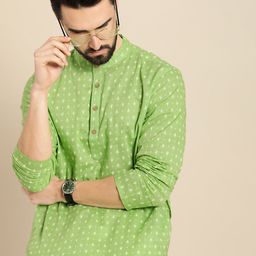 Anouk Men Green & Off White Ethnic Motifs Printed Kurta-11