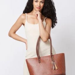 Caprese Cleo Brown Faux Leather Printed Laptop Tote Handbag-image-13