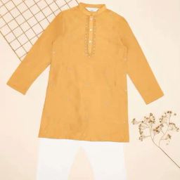 Indus Route by Pantaloons Boys Honey Mustard Solid Full Sleeves Kurta Sets-picture-10