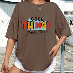 SZN Women Typography Printed Round Neck Cotton Oversized T-shirt-image-94