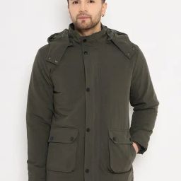 Duke Olive Regular Fit Hooded Jacket-image-13