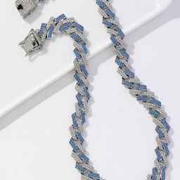 KRENOZ Men Stainless Steel Silver-Plated Artificial Stones Studded Statement Necklace-image-9