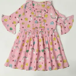 Bella Moda Kids Pink Printed Full Sleeves Fit & Flare Dress-image-36