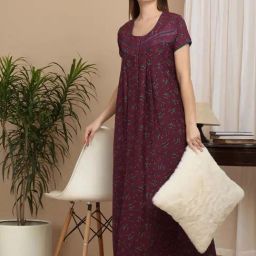 Sweet Dreams Purple Cotton Floral Print Nighty-image-45