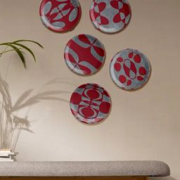 Nestroots Crimson Cosmos Maroon & White Porcelain Decorative Wall Plate-13