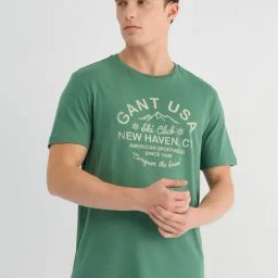 GANT Men Typography Printed Green Round Neck Cotton T-shirt-image-83