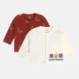 MINIKLUB Boys Brown & Cream Printed Full Sleeves T-Shirt (Pack Of 2)-image-25