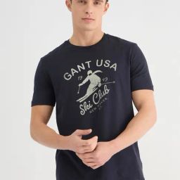 GANT Men Typography Printed Blue Round Neck Cotton T-shirt-image-45