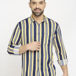 Basics Men Slim Fit Opaque Striped Casual Shirt-image-36